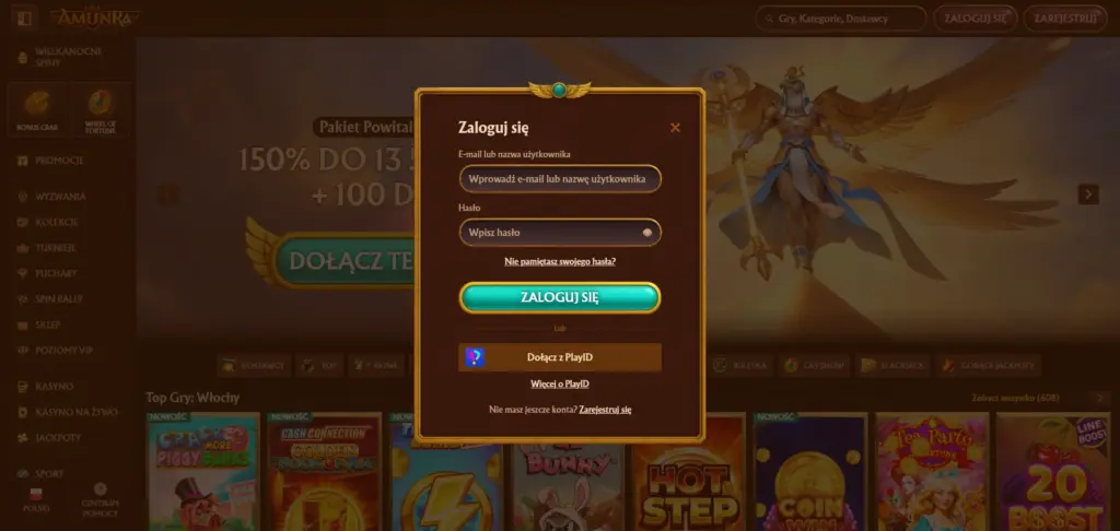 AmunRa Casino formularz logowania szybki dostęp do konta użytkownika online